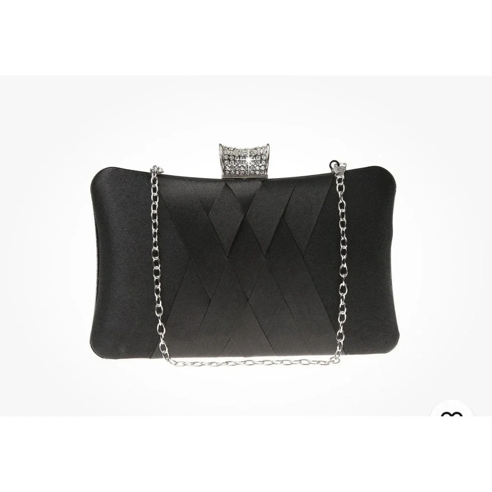 Vintage Style  Satin Clutch Rhinestone Evening Bridal Prom‎  Hard Case